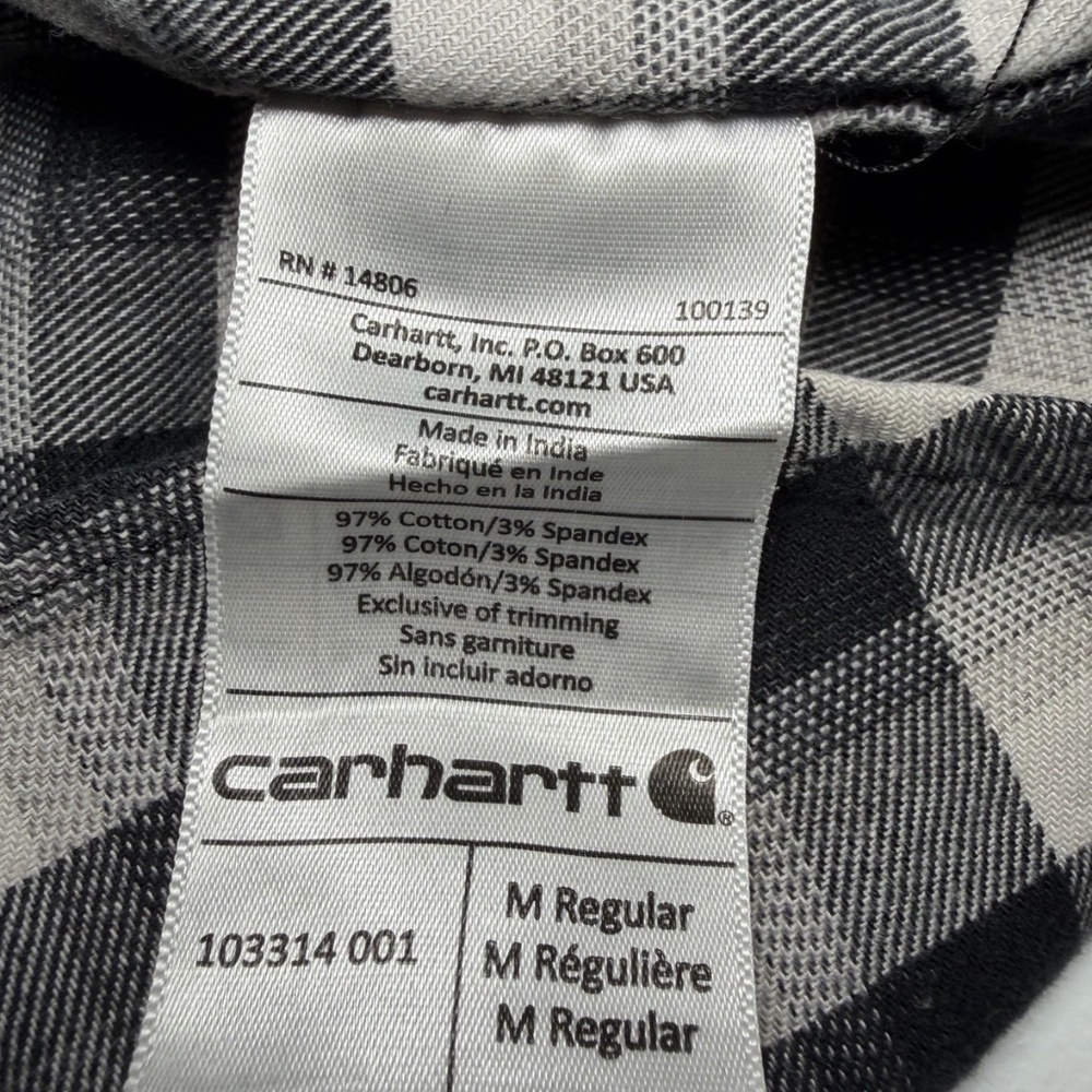 Carhartt Mens Flannel Shirt M Relaxed 103314 Hamilton Plaid Long Sleeve Gray - Picture 8 of 12